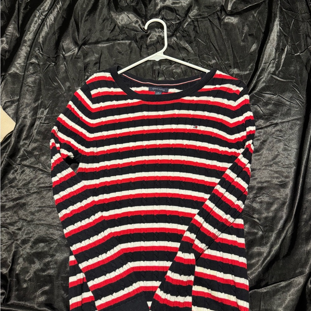 Women Tommy Hilfiger Red and White Striped Sweater